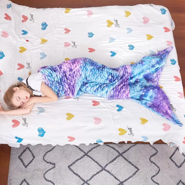 Catalonia Kids Mermaid Tail Blanket Super Soft Plush Flannel Sleeping Snuggle Blanket for Girls Rainbow Ombre Fish Scale Pattern Gift IdeaGalaxy