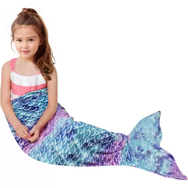 Catalonia Kids Mermaid Tail Blanket Super Soft Plush Flannel Sleeping Snuggle Blanket for Girls Rainbow Ombre Fish Scale Pattern Gift IdeaGalaxy