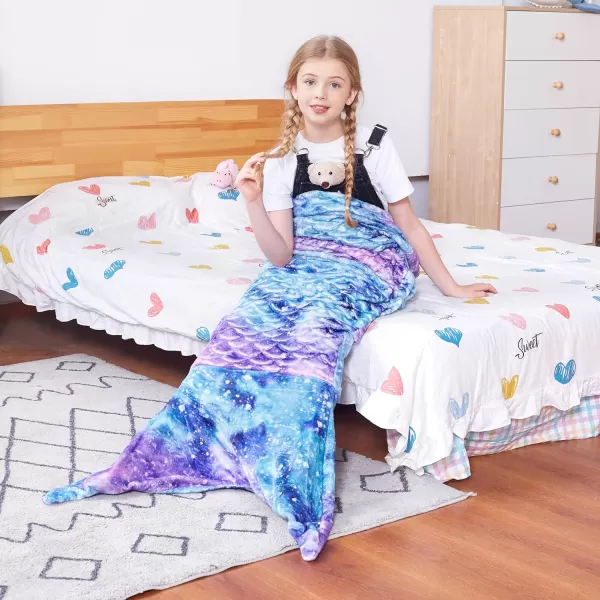 Catalonia Kids Mermaid Tail Blanket Super Soft Plush Flannel Sleeping Snuggle Blanket for Girls Rainbow Ombre Fish Scale Pattern Gift IdeaGalaxy