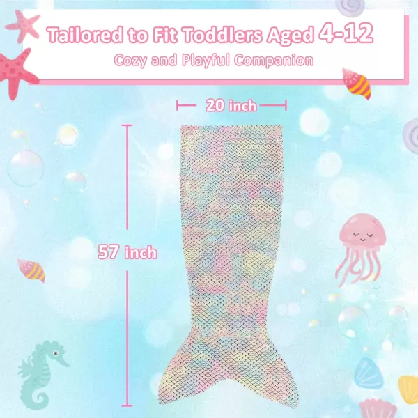 Catalonia Kids Mermaid Tail Blanket Super Soft Plush Flannel Sleeping Snuggle Blanket for Girls Rainbow Ombre Fish Scale Pattern Gift IdeaGlittering Cartooncandy