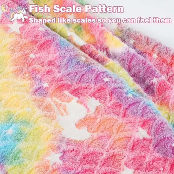 Catalonia Kids Mermaid Tail Blanket Super Soft Plush Flannel Sleeping Snuggle Blanket for Girls Rainbow Ombre Fish Scale Pattern Gift IdeaGlow in the Darkpink