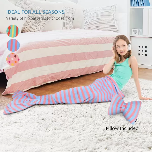 Catalonia Kids Mermaid Tail Blanket Super Soft Plush Flannel Sleeping Snuggle Blanket for Girls Rainbow Ombre Fish Scale Pattern Gift IdeaLight Blue