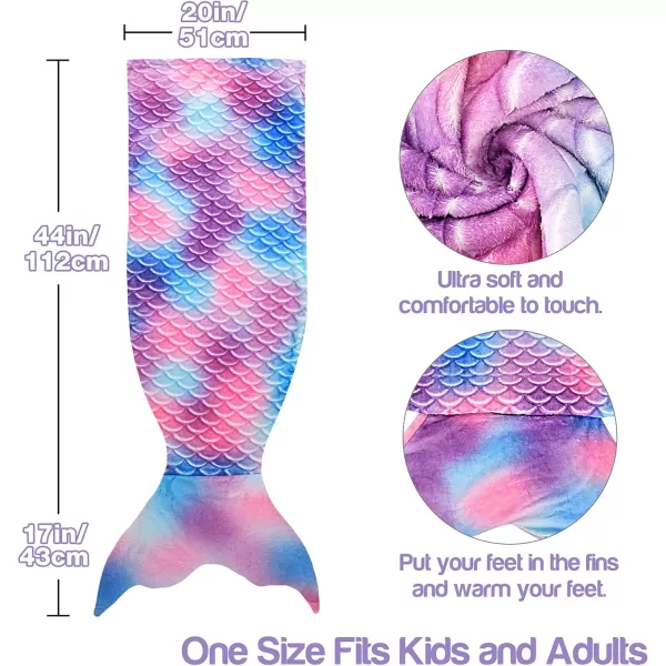 Catalonia Kids Mermaid Tail Blanket Super Soft Plush Flannel Sleeping Snuggle Blanket for Girls Rainbow Ombre Fish Scale Pattern Gift IdeaRainbow Tiedye