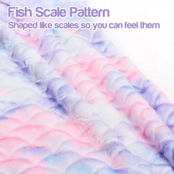 Catalonia Kids Mermaid Tail Blanket Super Soft Plush Flannel Sleeping Snuggle Blanket for Girls Rainbow Ombre Fish Scale Pattern Gift IdeaTiedye