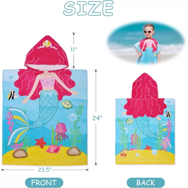 Catalonia Mermaid Hooded Bath Towel for Girl 26 Years Old100 Cotton Swim Poncho Towel Sand Proof Beach Pool Towel for Child Kids ToddlerMermaid