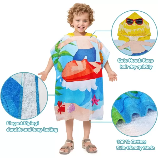 Catalonia Mermaid Hooded Bath Towel for Girl 26 Years Old100 Cotton Swim Poncho Towel Sand Proof Beach Pool Towel for Child Kids ToddlerSurf Boy