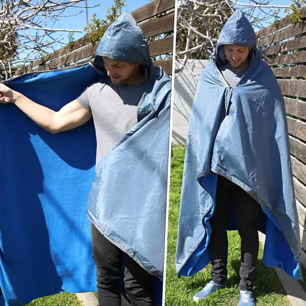 Catalonia Waterproof Blanket for Outdoors Hooded Blanket Poncho  Windproof Wearable Portable  Sport Blankets for Stadium Football Games School Sporting Events Camping TravelGrey  Blue