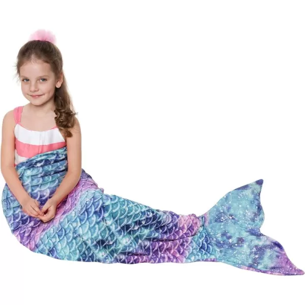 Catalonia Kids Mermaid Tail Blanket Super Soft Plush Flannel Sleeping Snuggle Blanket for Girls Rainbow Ombre Fish Scale Pattern Gift IdeaGalaxy