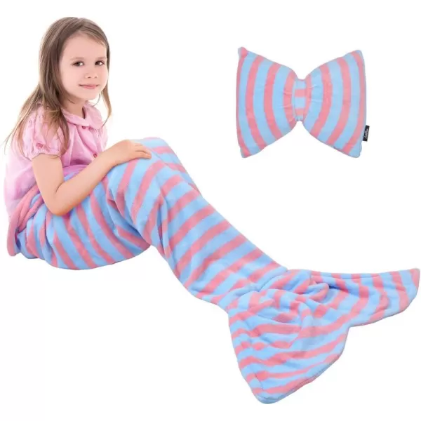 Catalonia Kids Mermaid Tail Blanket Super Soft Plush Flannel Sleeping Snuggle Blanket for Girls Rainbow Ombre Fish Scale Pattern Gift IdeaLight Blue