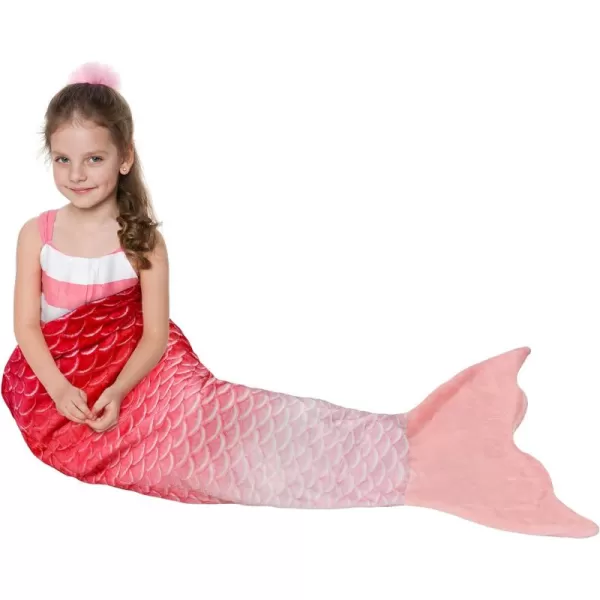 Catalonia Kids Mermaid Tail Blanket Super Soft Plush Flannel Sleeping Snuggle Blanket for Girls Rainbow Ombre Fish Scale Pattern Gift IdeaPink Ombre