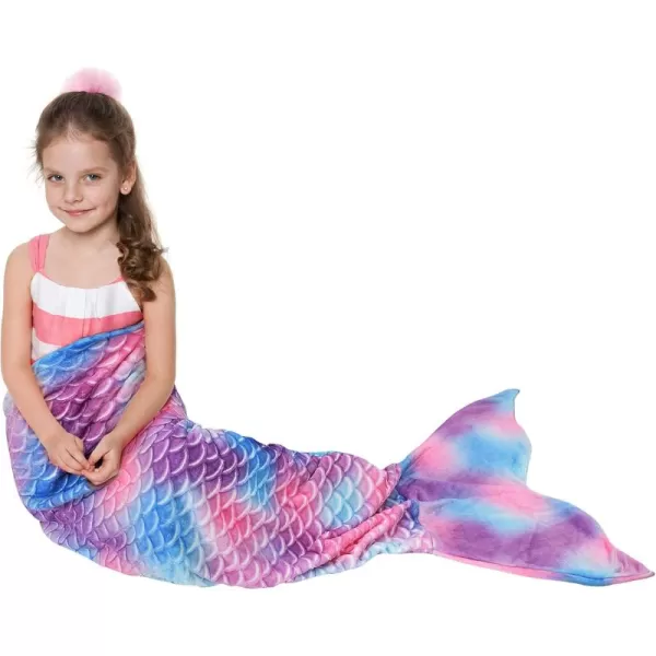 Catalonia Kids Mermaid Tail Blanket Super Soft Plush Flannel Sleeping Snuggle Blanket for Girls Rainbow Ombre Fish Scale Pattern Gift IdeaRainbow Tiedye