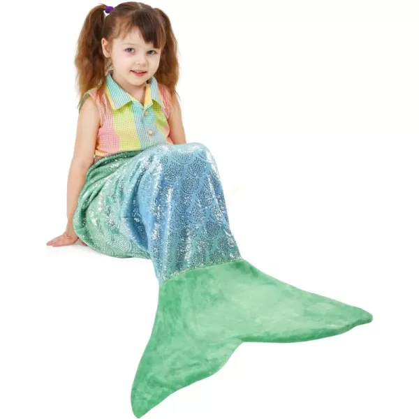 Catalonia Kids Mermaid Tail Blanket Super Soft Plush Flannel Sleeping Snuggle Blanket for Girls Rainbow Ombre Fish Scale Pattern Gift IdeaShiny Green