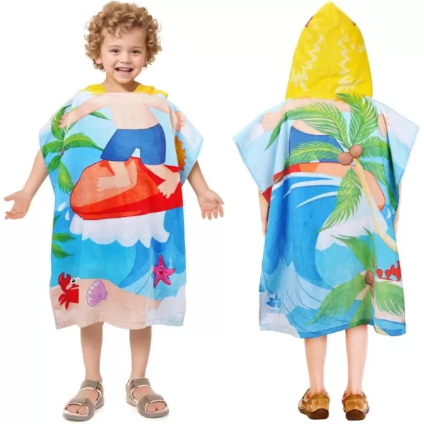 Catalonia Mermaid Hooded Bath Towel for Girl 26 Years Old100 Cotton Swim Poncho Towel Sand Proof Beach Pool Towel for Child Kids ToddlerSurf Boy