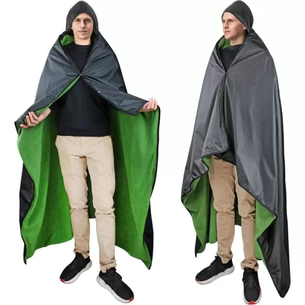 Catalonia Waterproof Blanket for Outdoors Hooded Blanket Poncho  Windproof Wearable Portable  Sport Blankets for Stadium Football Games School Sporting Events Camping TravelBlack  Green