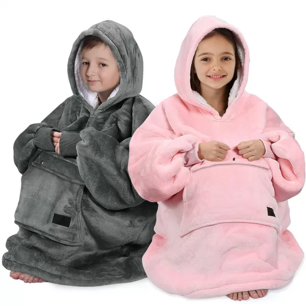 imageCatalonia Blanket Hoodie for Kids Oversized Wearable Sherpa Sweatshirt Pullover for Teens Youth Gift IdeaGray