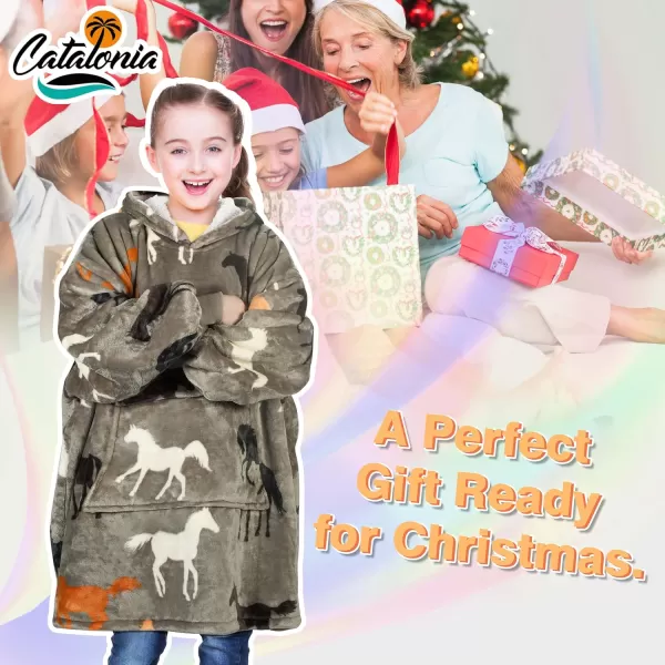 imageCatalonia Blanket Hoodie for Kids Oversized Wearable Sherpa Sweatshirt Pullover for Teens Youth Gift IdeaHorse Kids