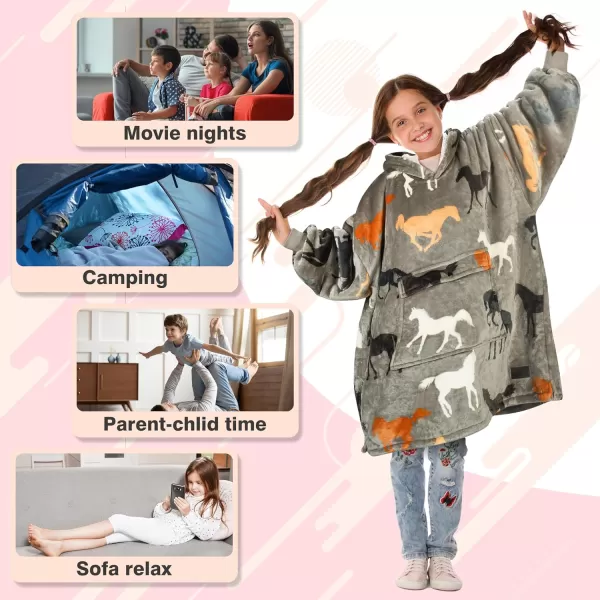 imageCatalonia Blanket Hoodie for Kids Oversized Wearable Sherpa Sweatshirt Pullover for Teens Youth Gift IdeaHorse Kids