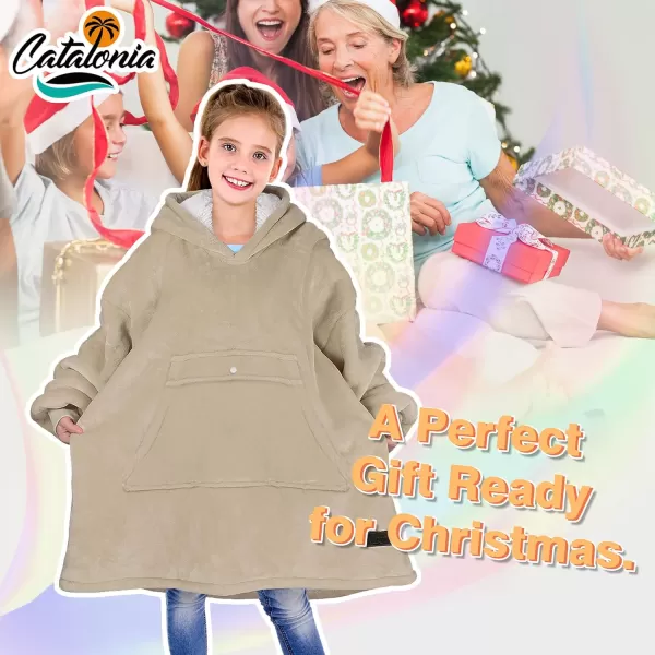 imageCatalonia Blanket Hoodie for Kids Oversized Wearable Sherpa Sweatshirt Pullover for Teens Youth Gift IdeaLatte