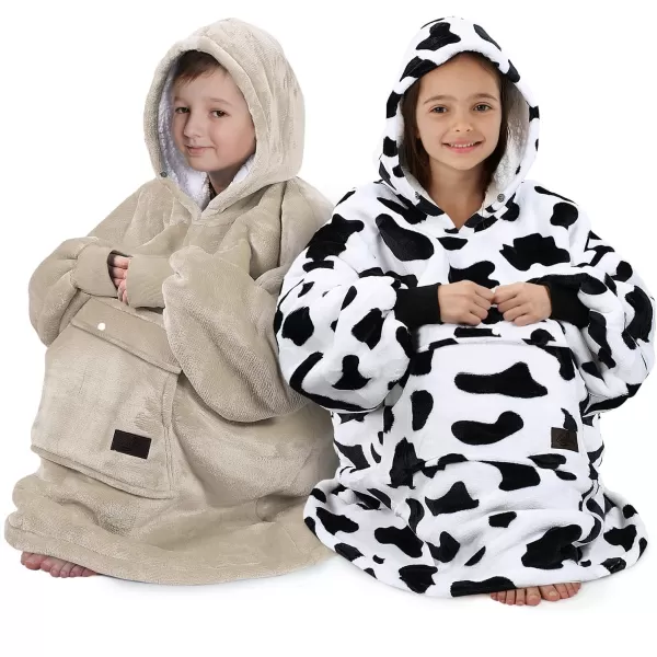 imageCatalonia Blanket Hoodie for Kids Oversized Wearable Sherpa Sweatshirt Pullover for Teens Youth Gift IdeaLatte