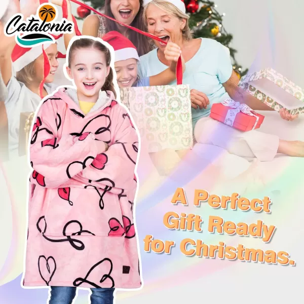 imageCatalonia Blanket Hoodie for Kids Oversized Wearable Sherpa Sweatshirt Pullover for Teens Youth Gift IdeaLove Art Pink Kids