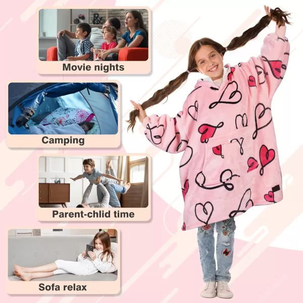 imageCatalonia Blanket Hoodie for Kids Oversized Wearable Sherpa Sweatshirt Pullover for Teens Youth Gift IdeaLove Art Pink Kids