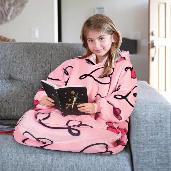 imageCatalonia Blanket Hoodie for Kids Oversized Wearable Sherpa Sweatshirt Pullover for Teens Youth Gift IdeaLove Art Pink Kids
