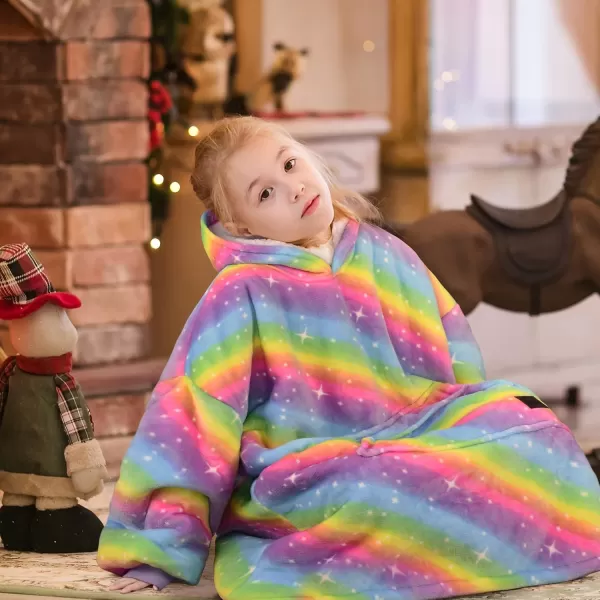 imageCatalonia Blanket Hoodie for Kids Oversized Wearable Sherpa Sweatshirt Pullover for Teens Youth Gift IdeaRainbow