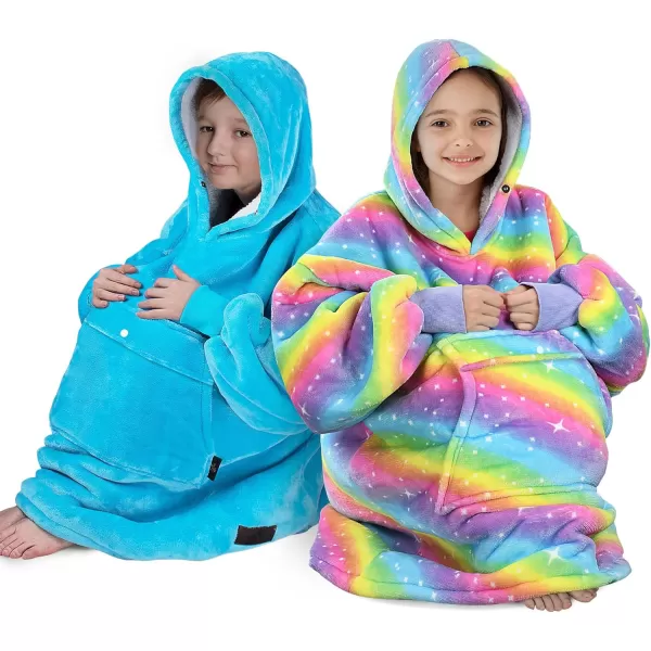 imageCatalonia Blanket Hoodie for Kids Oversized Wearable Sherpa Sweatshirt Pullover for Teens Youth Gift IdeaRainbow