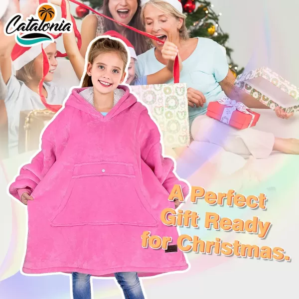 imageCatalonia Blanket Hoodie for Kids Oversized Wearable Sherpa Sweatshirt Pullover for Teens Youth Gift IdeaRose Pink