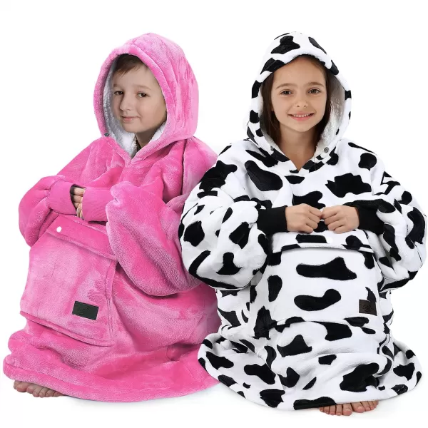 imageCatalonia Blanket Hoodie for Kids Oversized Wearable Sherpa Sweatshirt Pullover for Teens Youth Gift IdeaRose Pink