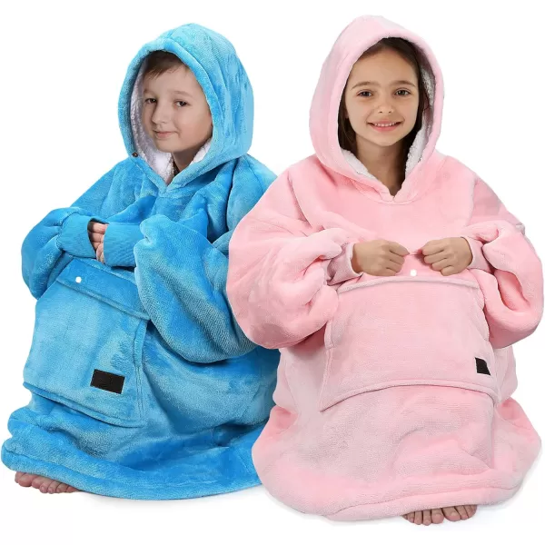 imageCatalonia Blanket Hoodie for Kids Oversized Wearable Sherpa Sweatshirt Pullover for Teens Youth Gift IdeaSea Blue