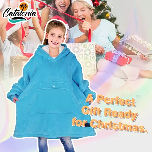 imageCatalonia Blanket Hoodie for Kids Oversized Wearable Sherpa Sweatshirt Pullover for Teens Youth Gift IdeaSea Blue