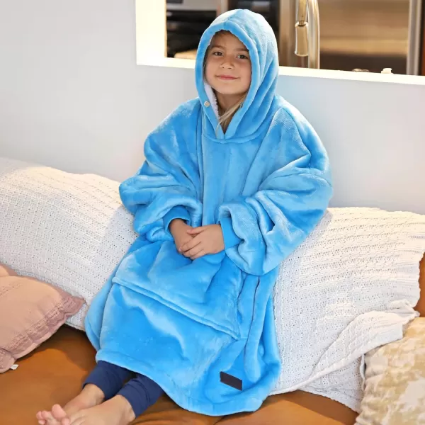 imageCatalonia Blanket Hoodie for Kids Oversized Wearable Sherpa Sweatshirt Pullover for Teens Youth Gift IdeaSea Blue