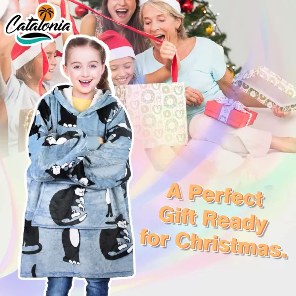 imageCatalonia Blanket Hoodie for Kids Oversized Wearable Sherpa Sweatshirt Pullover for Teens Youth Gift IdeaWondercat Grey Kids