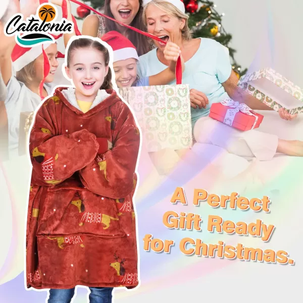 imageCatalonia Blanket Hoodie for Kids Oversized Wearable Sherpa Sweatshirt Pullover for Teens Youth Gift IdeaXmas Dachshund Wine Kids
