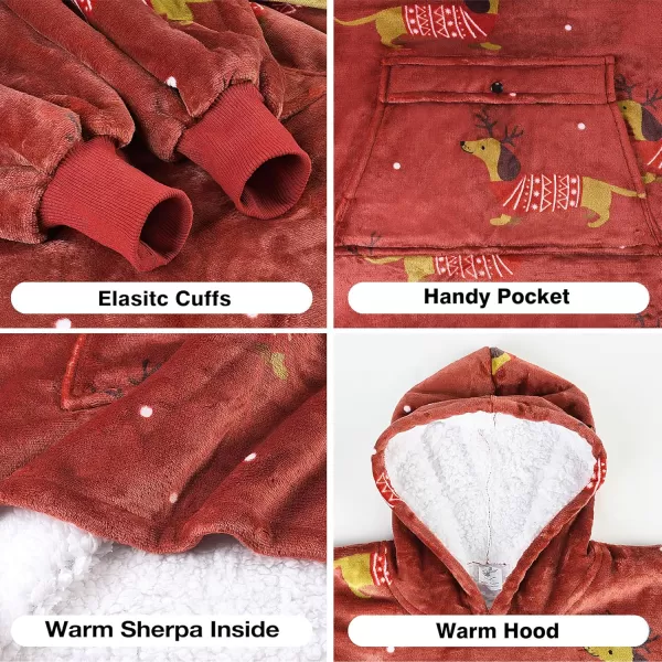 imageCatalonia Blanket Hoodie for Kids Oversized Wearable Sherpa Sweatshirt Pullover for Teens Youth Gift IdeaXmas Dachshund Wine Kids