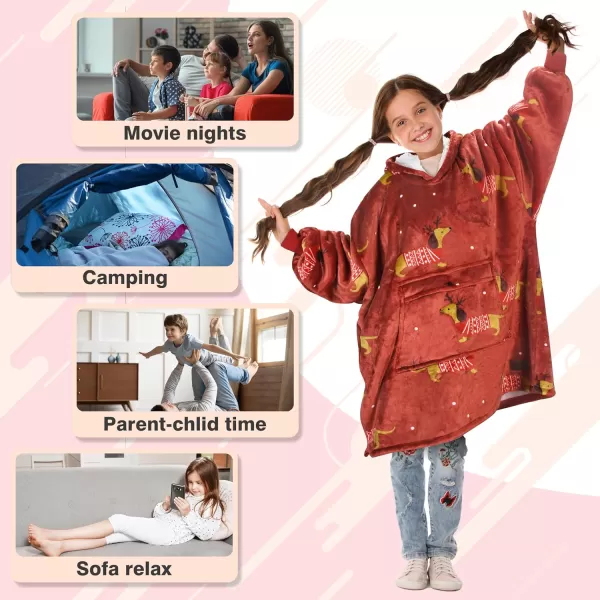 imageCatalonia Blanket Hoodie for Kids Oversized Wearable Sherpa Sweatshirt Pullover for Teens Youth Gift IdeaXmas Dachshund Wine Kids