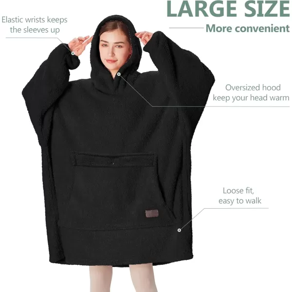 imageCatalonia Oversized Wearable Blanket Hoodie Sweatshirt with Zipper Giant Faux Shearling Pullover  Gift for Adults Women MenBlack