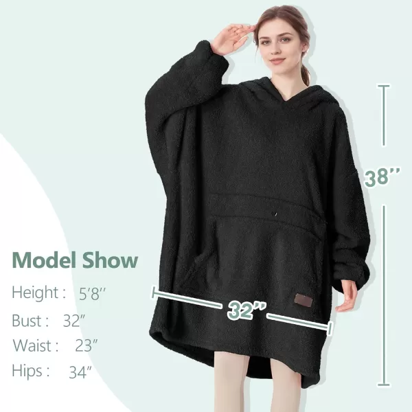 imageCatalonia Oversized Wearable Blanket Hoodie Sweatshirt with Zipper Giant Faux Shearling Pullover  Gift for Adults Women MenBlack