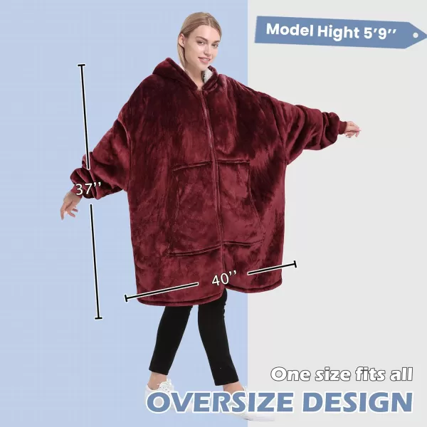 imageCatalonia Zip Up Blanket Hoodie Sweatshirt Oversized Sherpa Pullover Jacket Coat for Men Women Comfortable Gift for HerWine