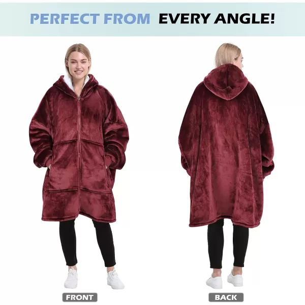 imageCatalonia Zip Up Blanket Hoodie Sweatshirt Oversized Sherpa Pullover Jacket Coat for Men Women Comfortable Gift for HerWine