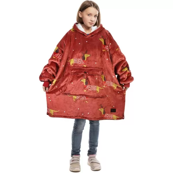 imageCatalonia Blanket Hoodie for Kids Oversized Wearable Sherpa Sweatshirt Pullover for Teens Youth Gift IdeaXmas Dachshund Wine Kids
