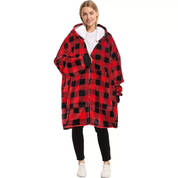 imageCatalonia Zip Up Blanket Hoodie Sweatshirt Oversized Sherpa Pullover Jacket Coat for Men Women Comfortable Gift for HerRed Checkered