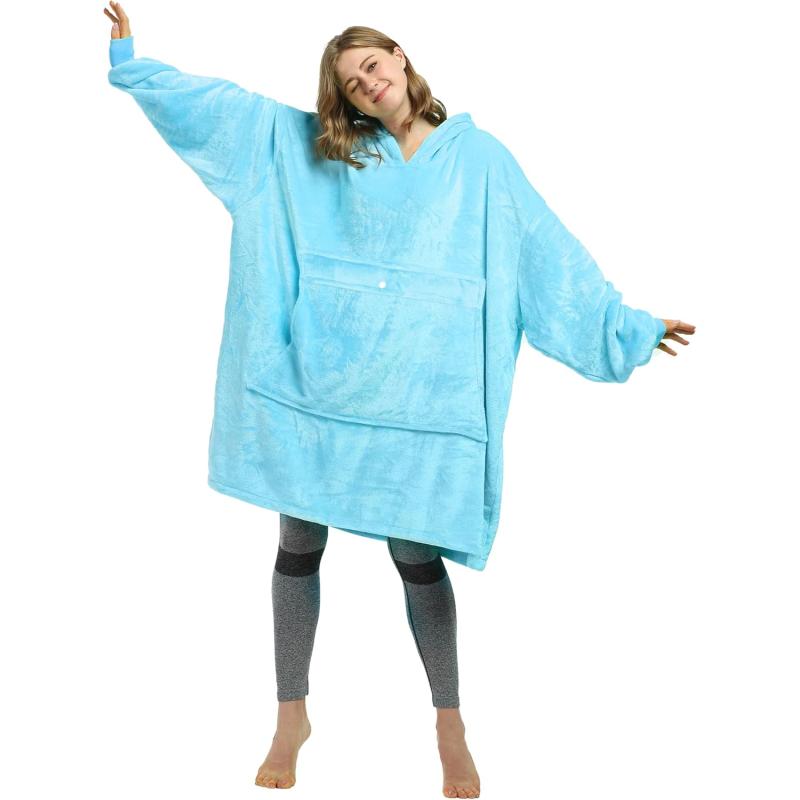 imageCatalonia Oversized Blanket Hoodie Sweatshirt Fleece Pullover with Large Front Pocket for Adults Men WomenBlue  Fleece