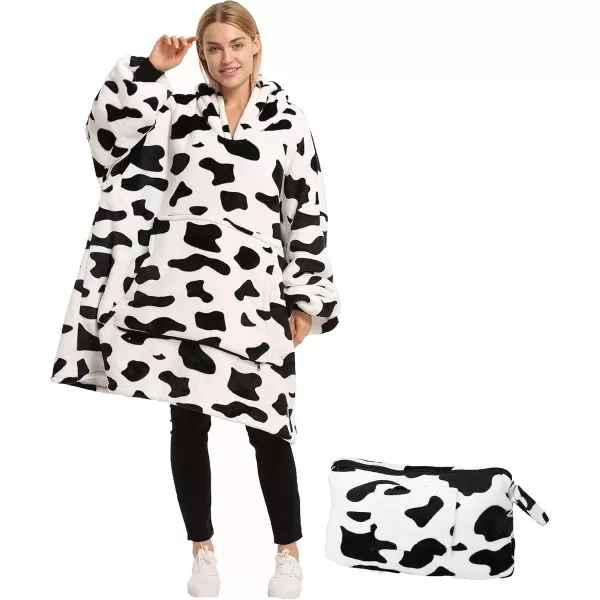 imageCatalonia Cow Print Oversized Blanket Hoodie Sweatshirt Wearable Sherpa Blanket Pullover Soft Warm Comfortable Portable Travel Sweater Pillow for Adults Men Women Gift for Her