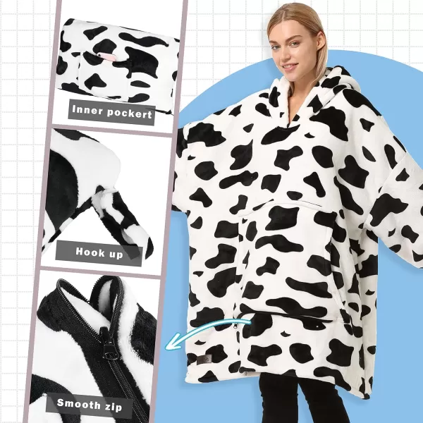 imageCatalonia Cow Print Oversized Blanket Hoodie Sweatshirt Wearable Sherpa Blanket Pullover Soft Warm Comfortable Portable Travel Sweater Pillow for Adults Men Women Gift for Her