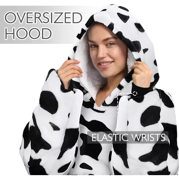 imageCatalonia Cow Print Oversized Blanket Hoodie Sweatshirt Wearable Sherpa Blanket Pullover Soft Warm Comfortable Portable Travel Sweater Pillow for Adults Men Women Gift for Her