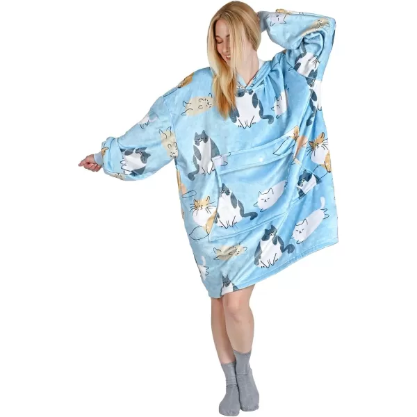 imageCatalonia Oversized Blanket Hoodie Sweatshirt Fleece Pullover with Large Front Pocket for Adults Men WomenCat Blue