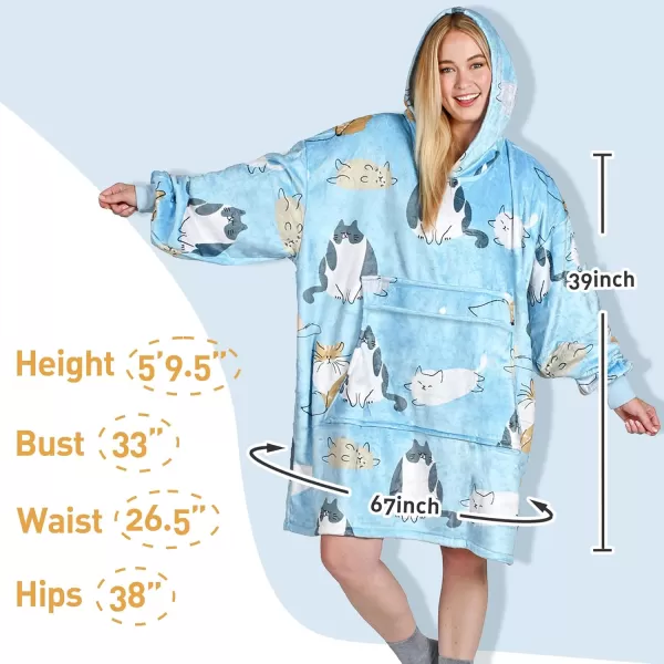 imageCatalonia Oversized Blanket Hoodie Sweatshirt Fleece Pullover with Large Front Pocket for Adults Men WomenCat Blue