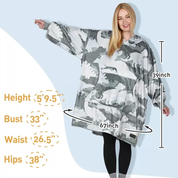 imageCatalonia Oversized Blanket Hoodie Sweatshirt Fleece Pullover with Large Front Pocket for Adults Men WomenDinosaur Grey